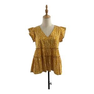 THML Boho Yellow Print Tiered Ruffle Top, Size M